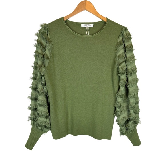 Sioni Sweaters - Sioni Fringe Trim Sweater Black Forest Green NWT